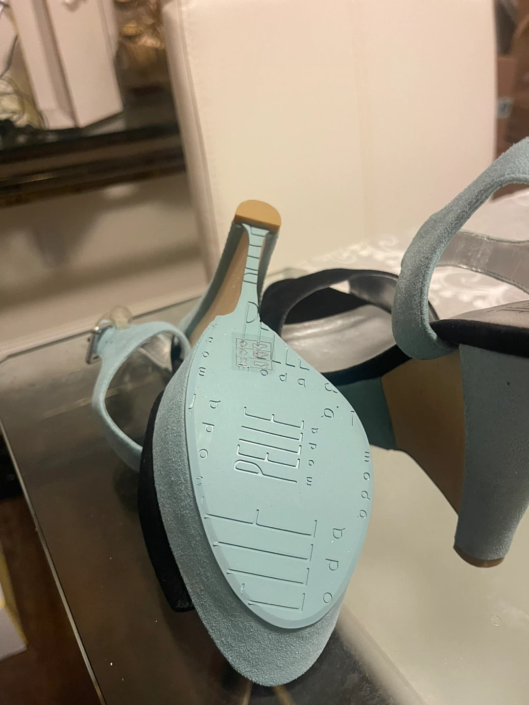 Pelle Moda Black and Teal Suede Platform Heels - photo 3