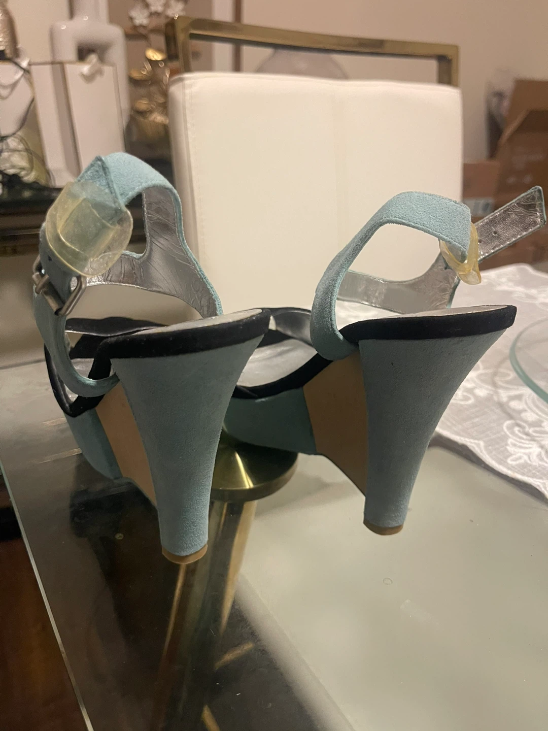 Pelle Moda Black and Teal Suede Platform Heels - photo 2