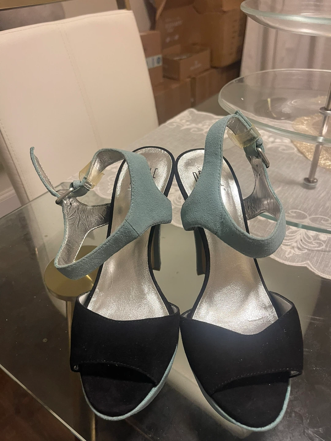 Pelle Moda Black and Teal Suede Platform Heels - photo 4