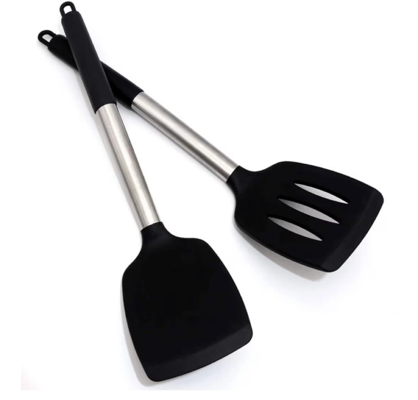2 pcs silicone spatulas, 1 slotted, new