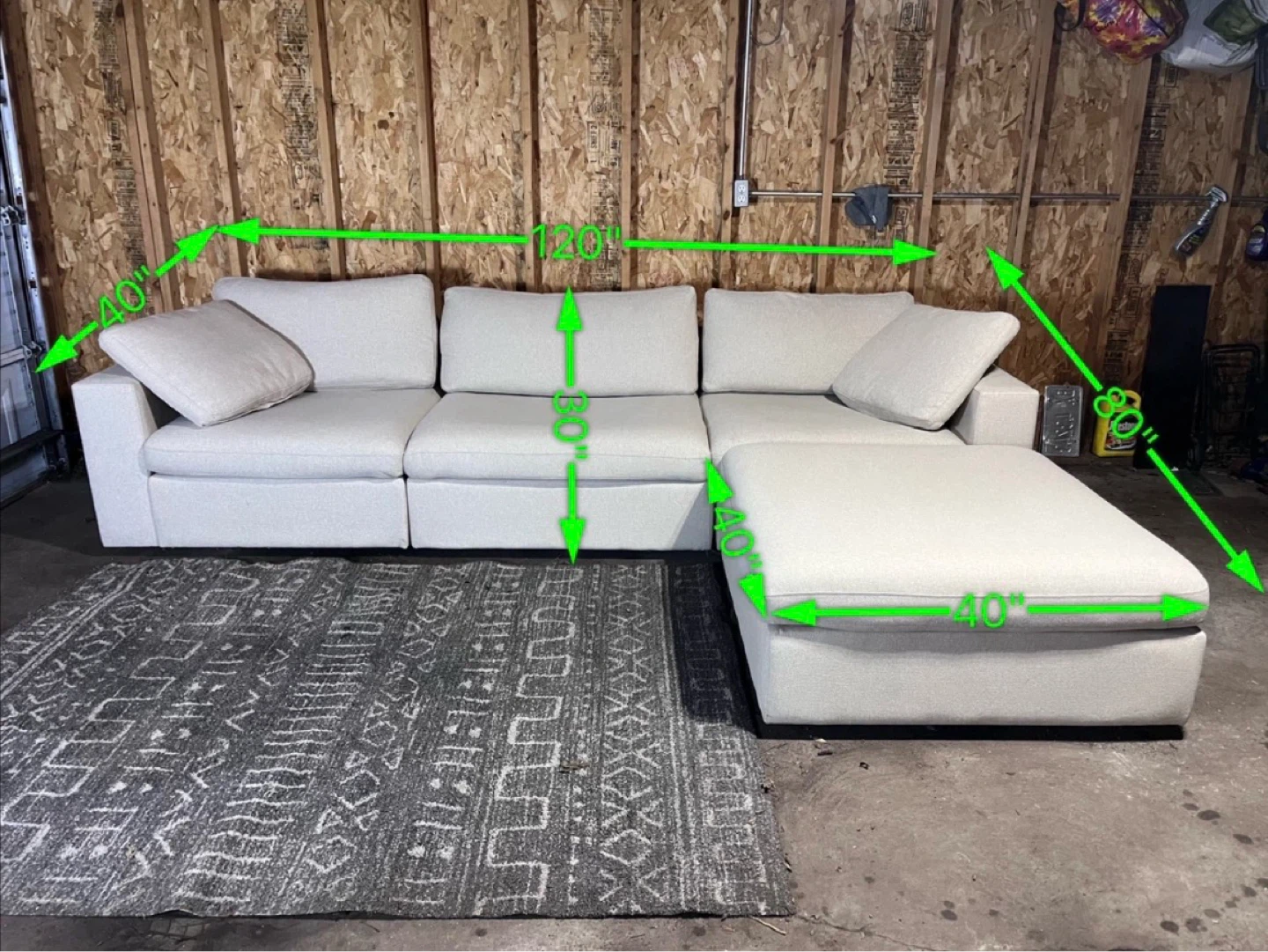 Light Grey Sectional Sofa with Ottoman