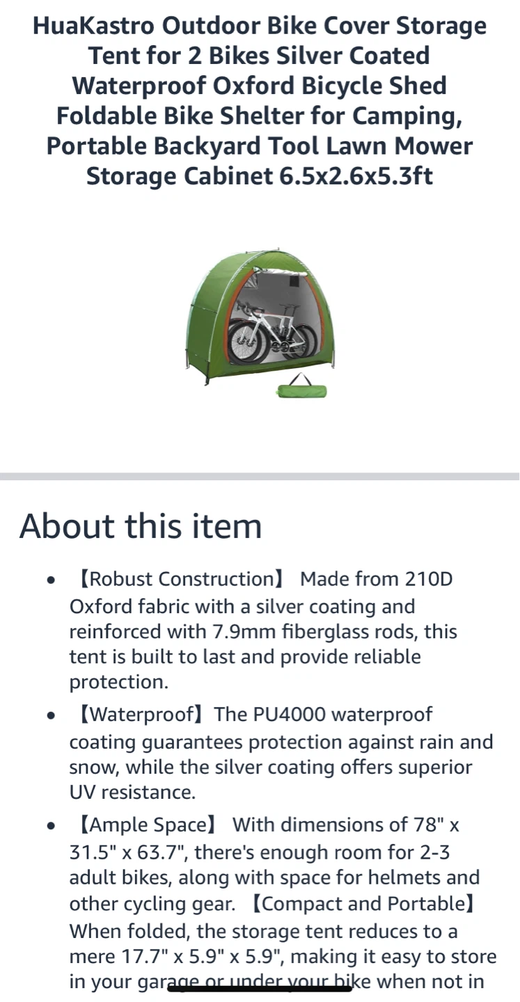 HuaKastro Outdoor Bike Storage Tent for 2 Bikes