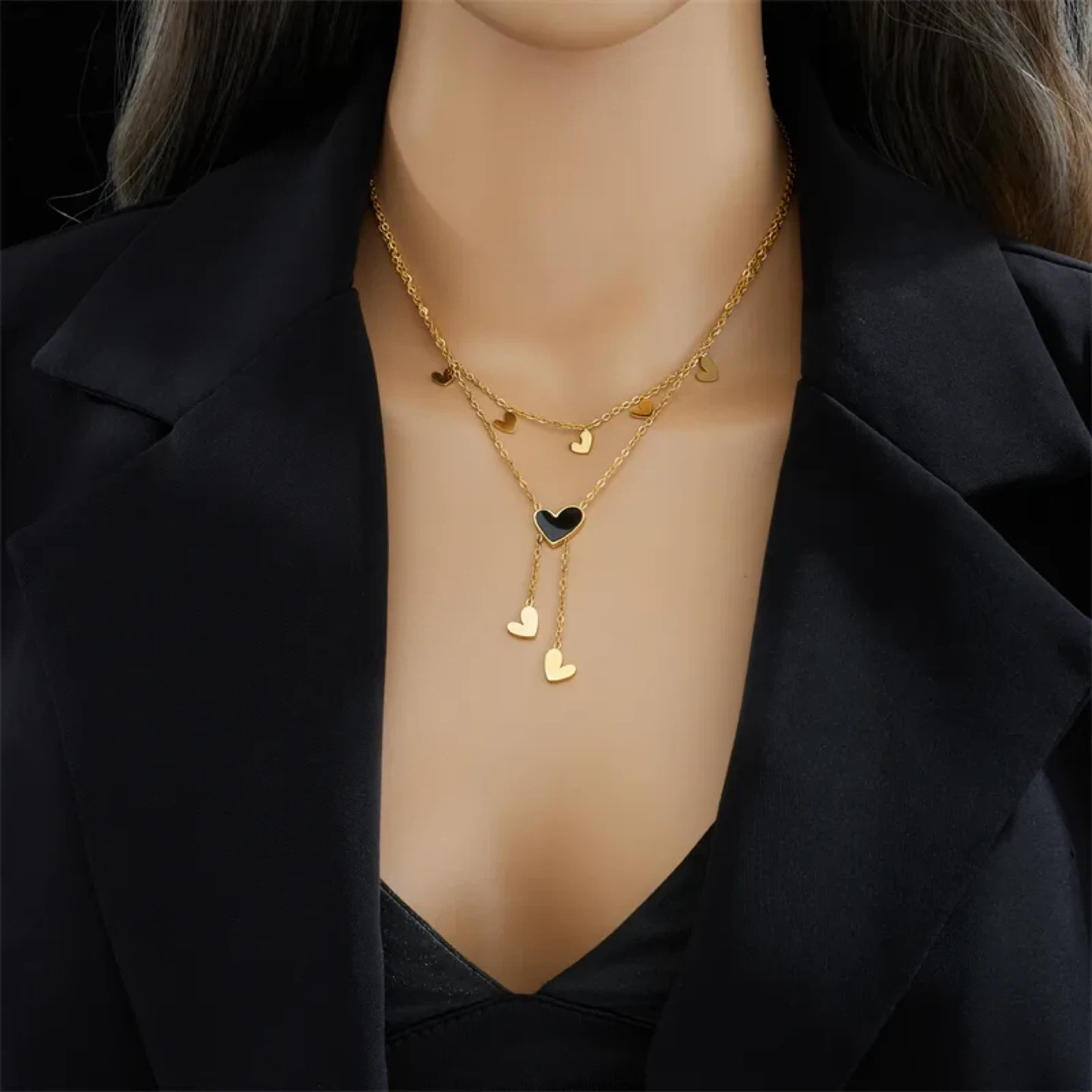 18K Gold Plated Heart Tassel Layered Necklace - photo 3