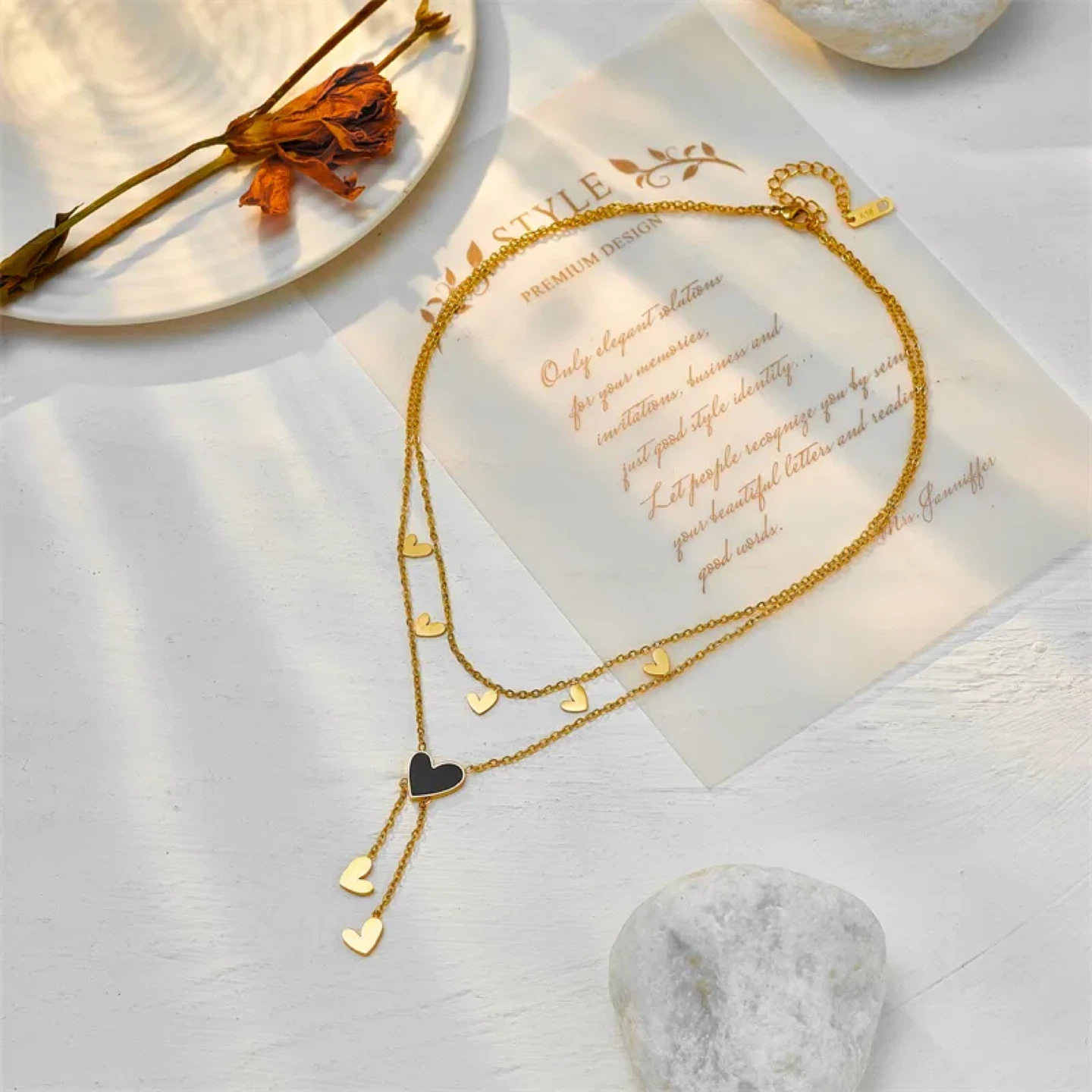18K Gold Plated Heart Tassel Layered Necklace