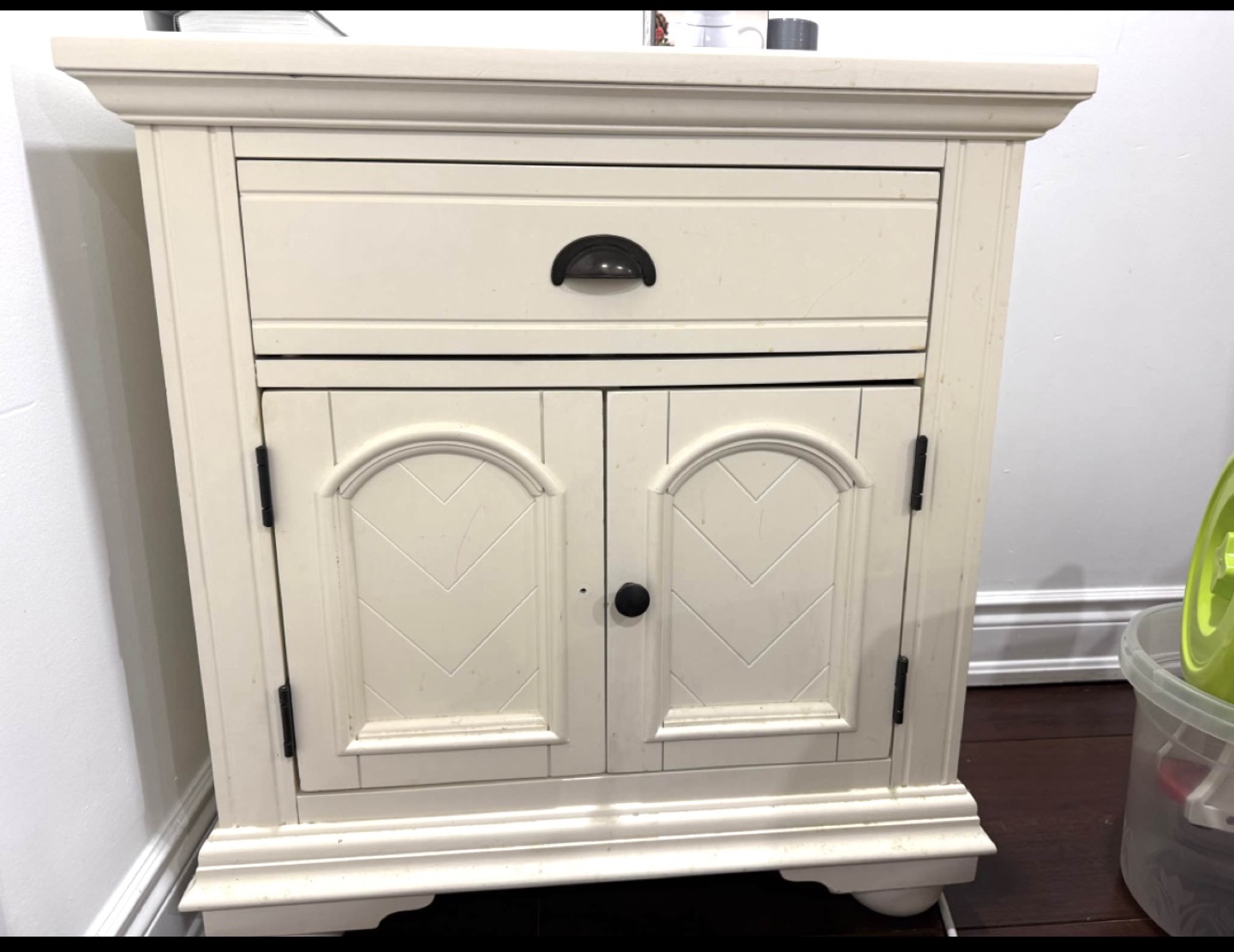 Solid wood Cream Nightstand with Drawer and Cabinet - photo 2
