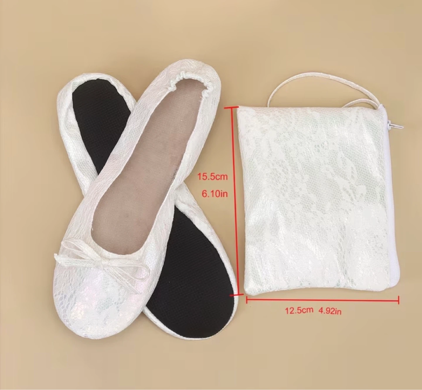 White Lace Foldable Dancing Flats with Pouch - photo 5