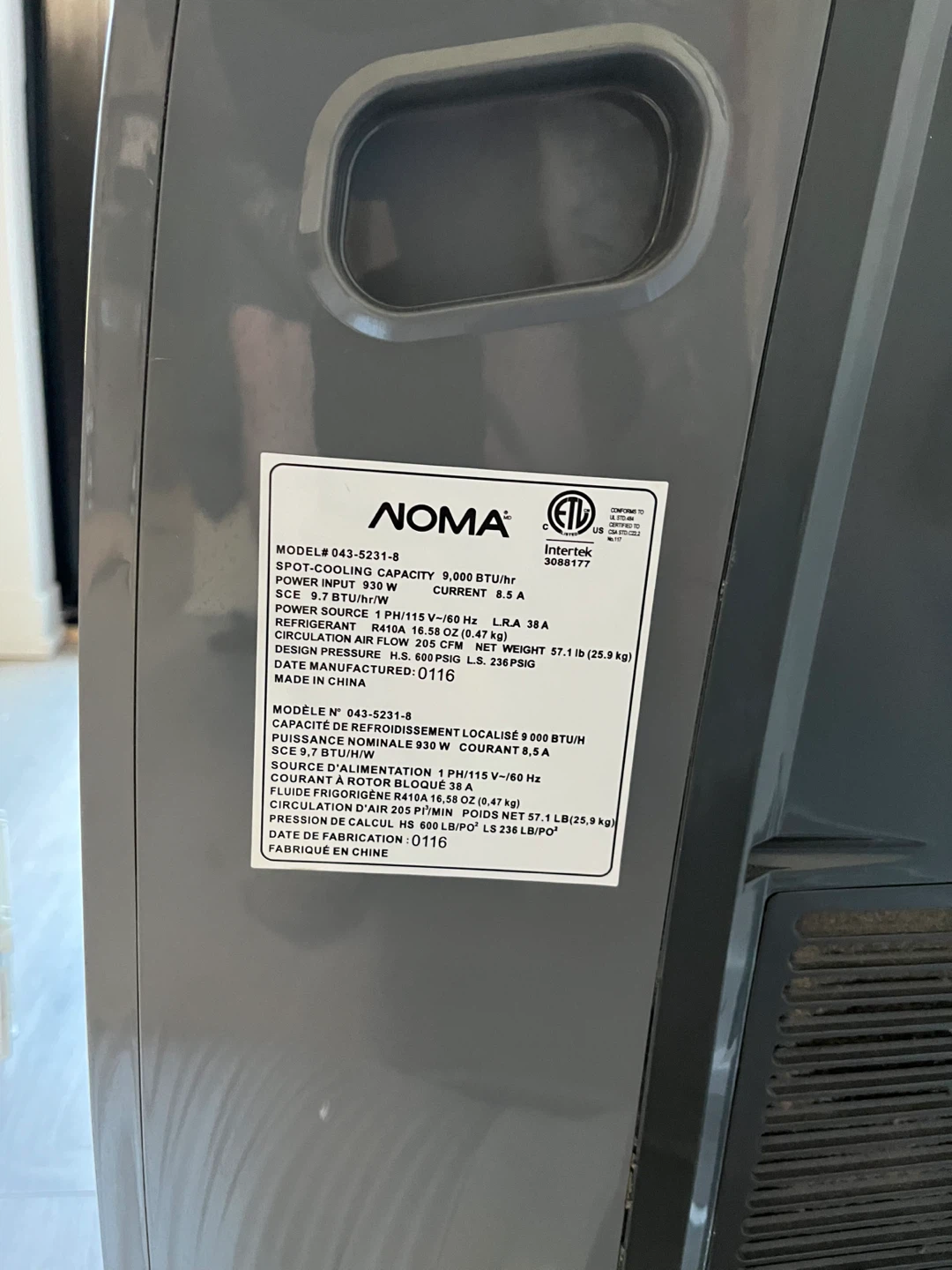 NOMA Portable Air Conditioner with Exhaust Hose - photo 3