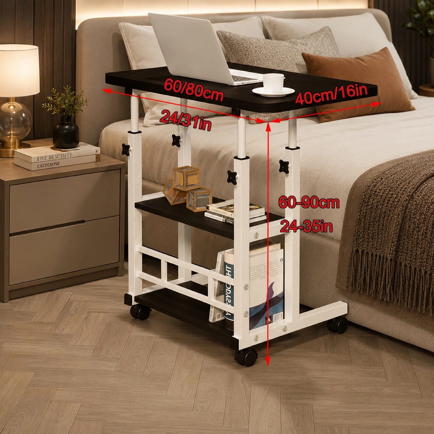Adjustable Height Rolling Table with Shelves - photo 2