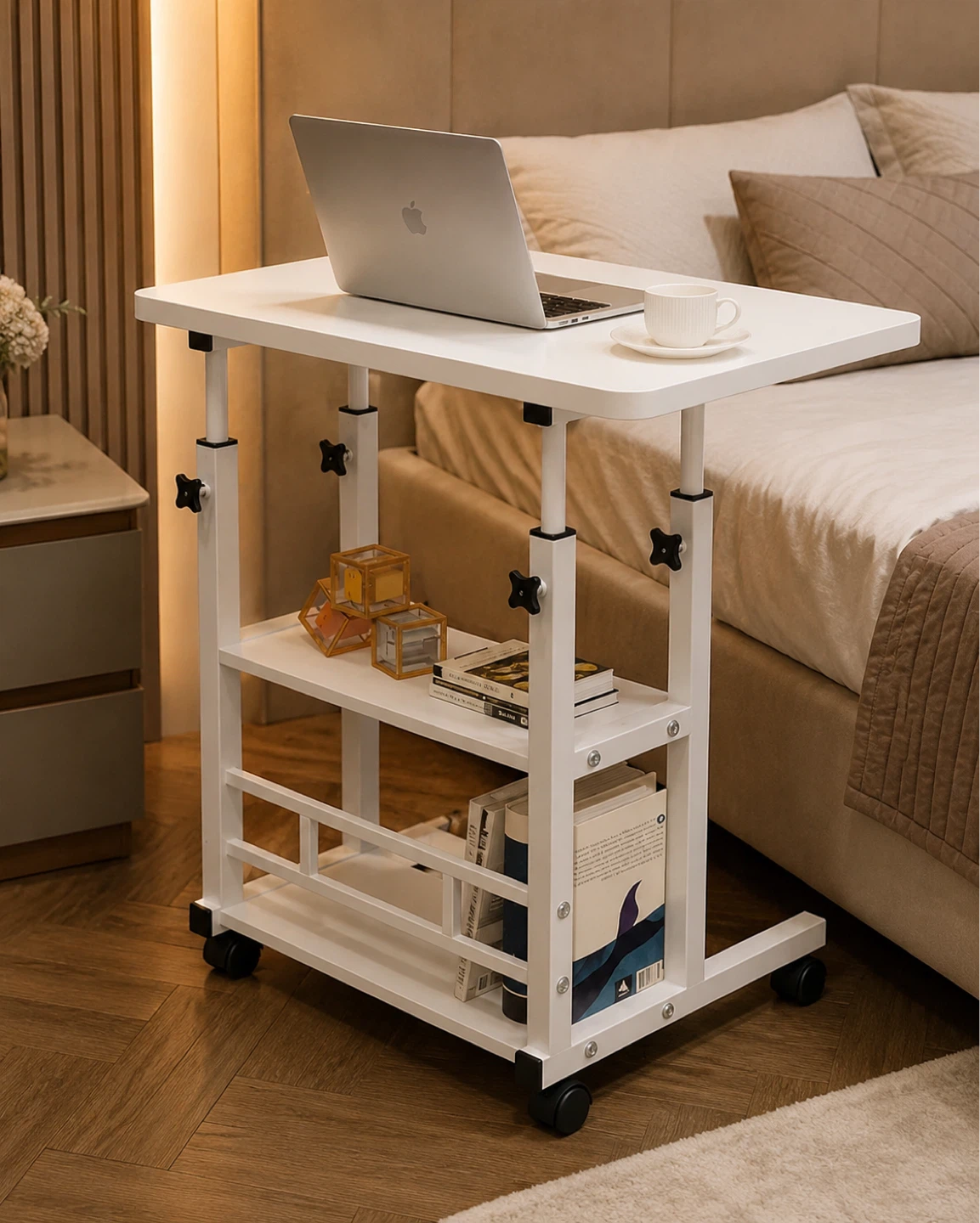 Adjustable Height Rolling Table with Shelves - photo 3