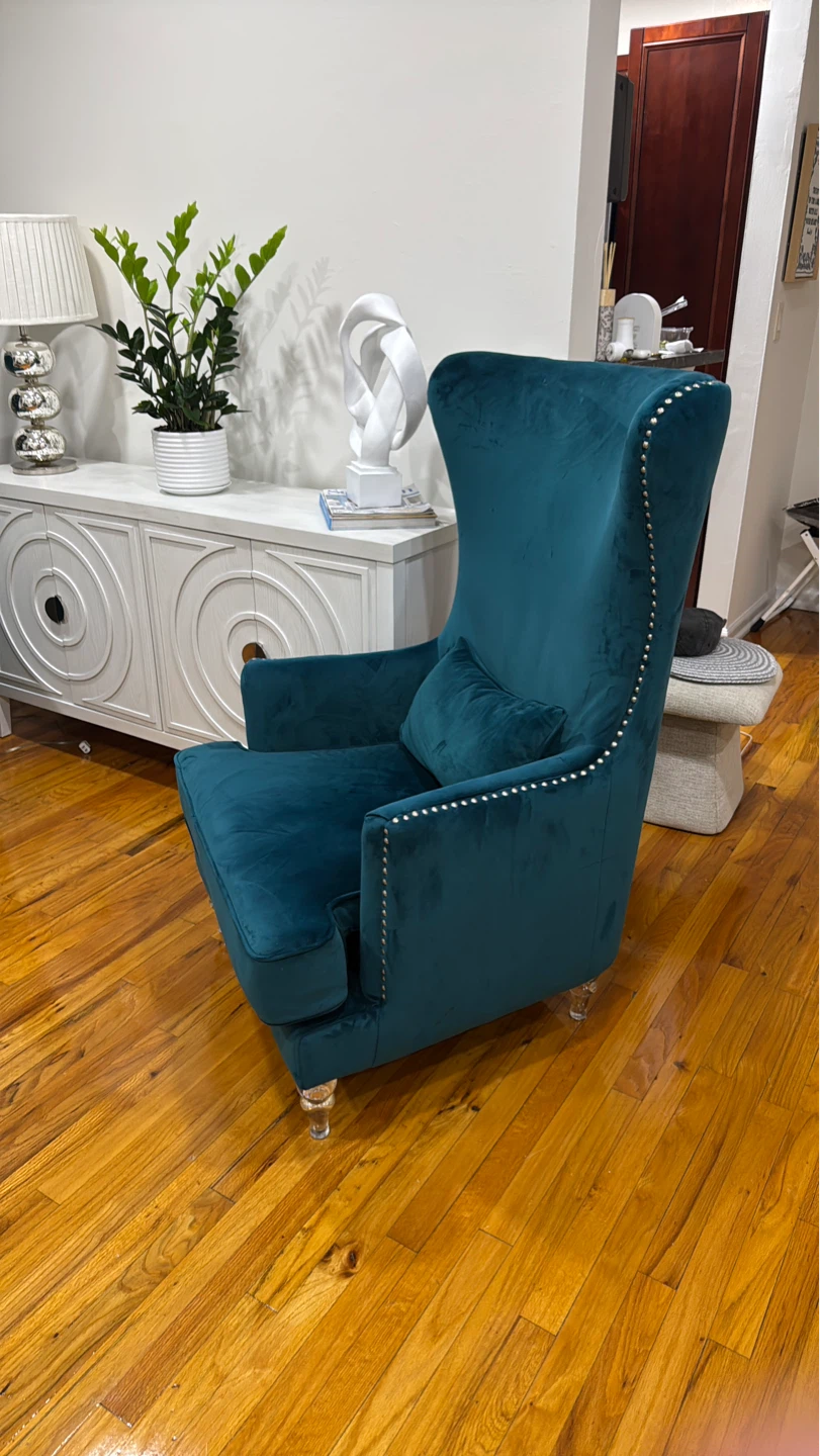 Teal Velvet Wingback Accent Chair - photo 5
