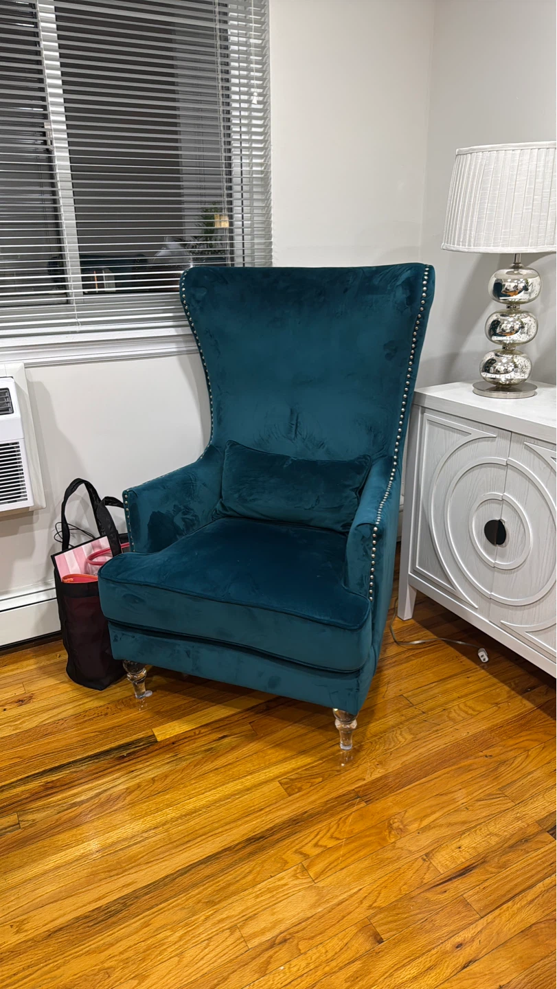 Teal Velvet Wingback Accent Chair - photo 2