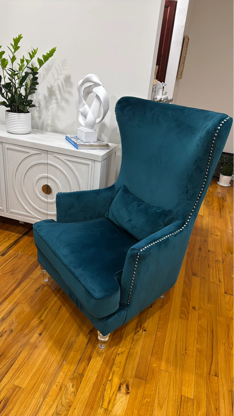 Teal Velvet Wingback Accent Chair