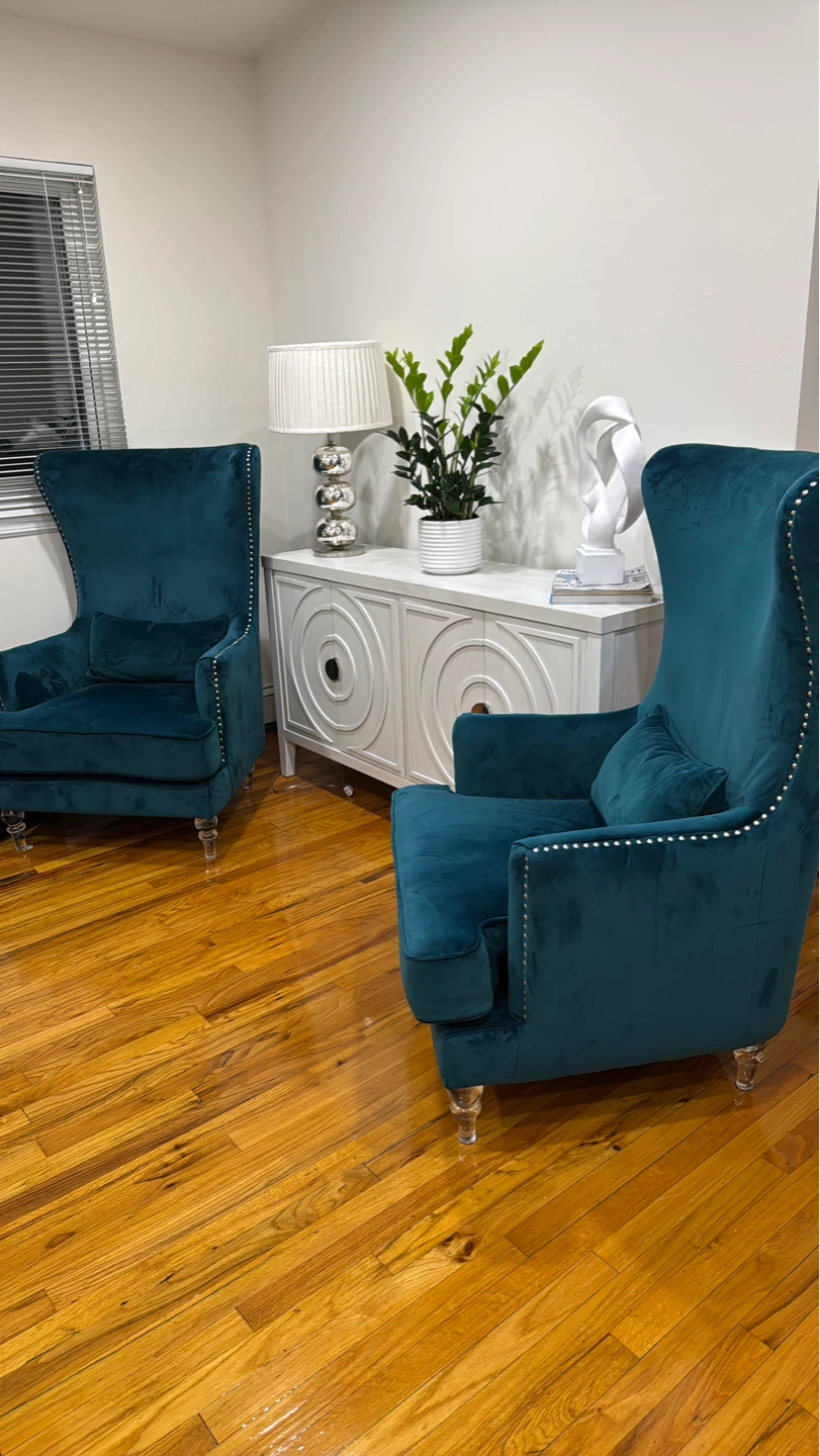 Teal Velvet Wingback Accent Chair - photo 3