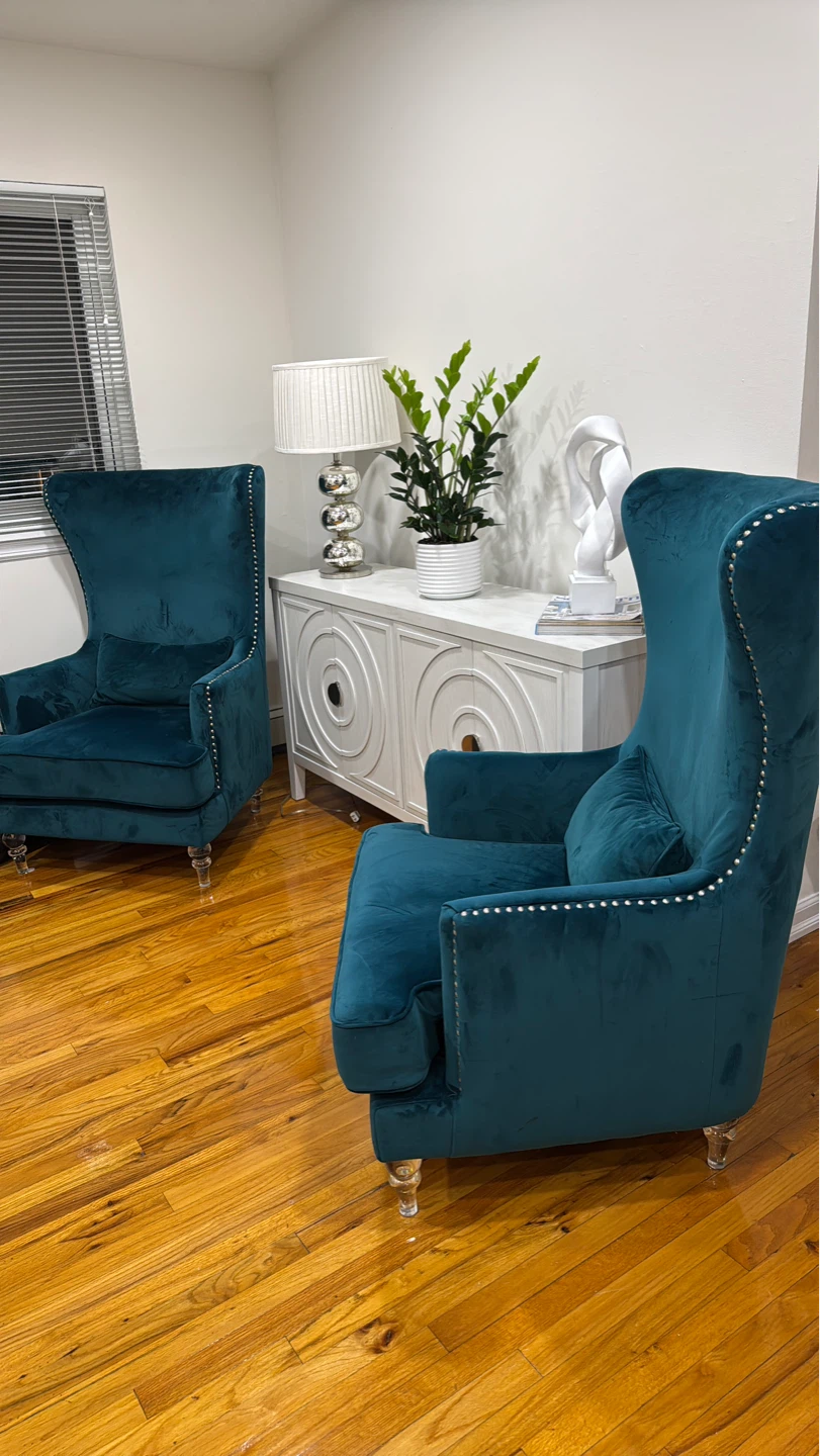 Teal Velvet Wingback Accent Chair - photo 4