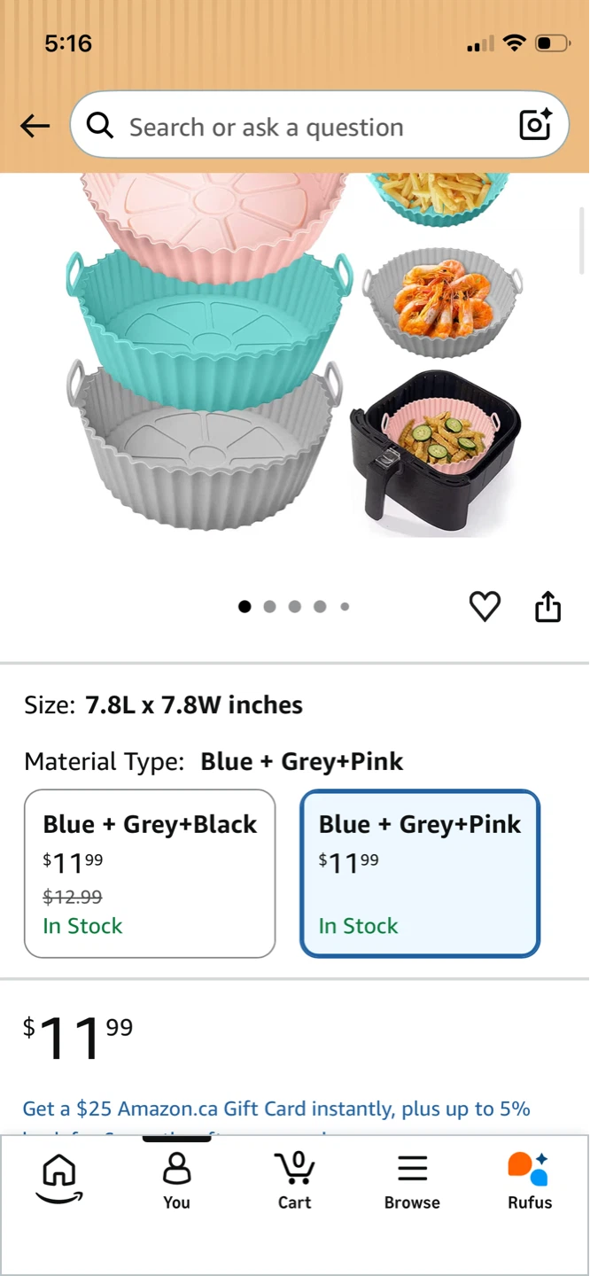 3-Pack Air Fryer Silicone Liners - Blue, Grey & Pink - photo 2