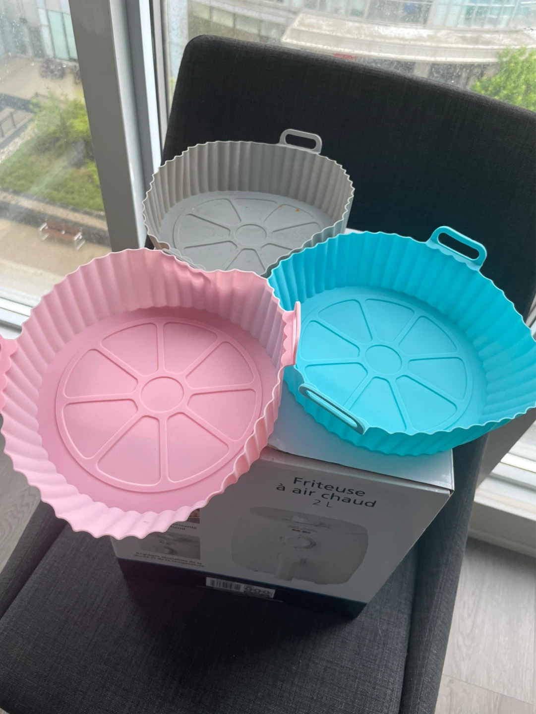 3-Pack Air Fryer Silicone Liners - Blue, Grey & Pink