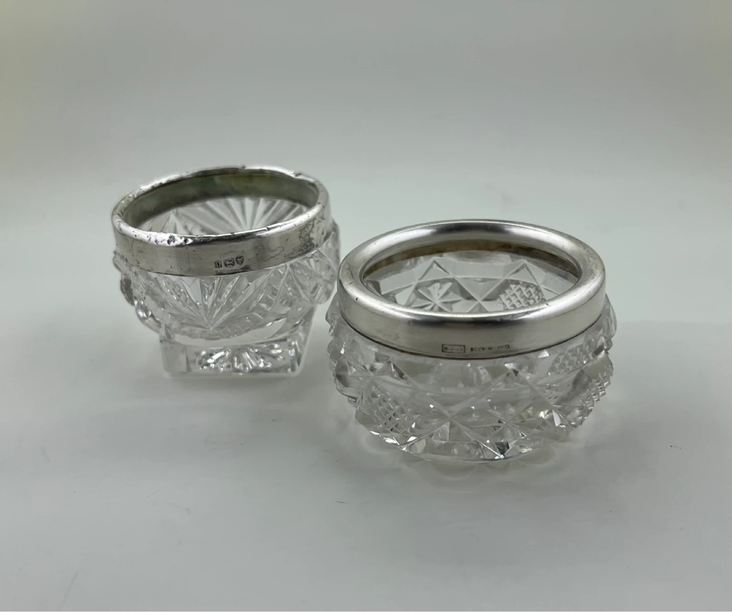 Vintage Sterling Silver and Crystal Salt Cellars