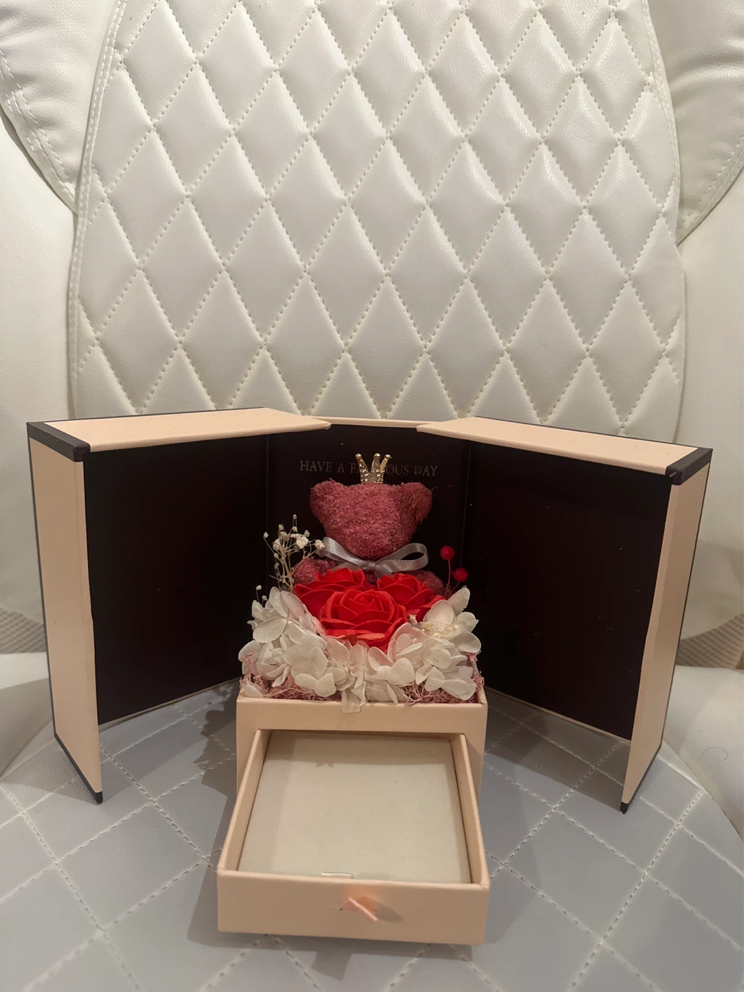 Rose Teddy Bear with Crown Accessory Box