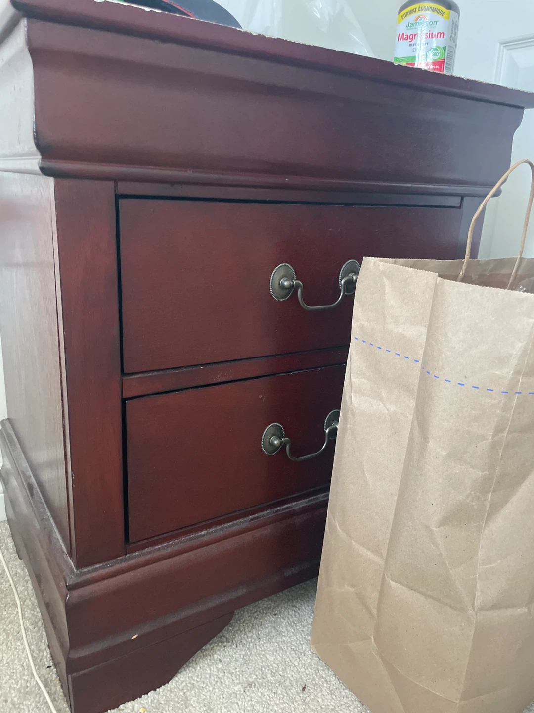Dark Red Nightstand with Two Drawers