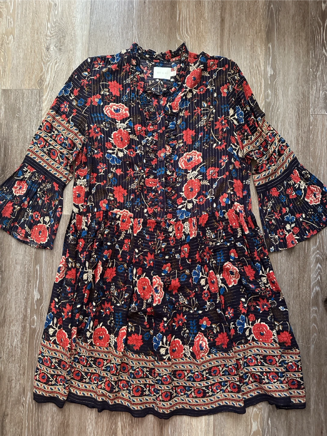 Eri + Ali Floral Print Dress with Metallic Threads