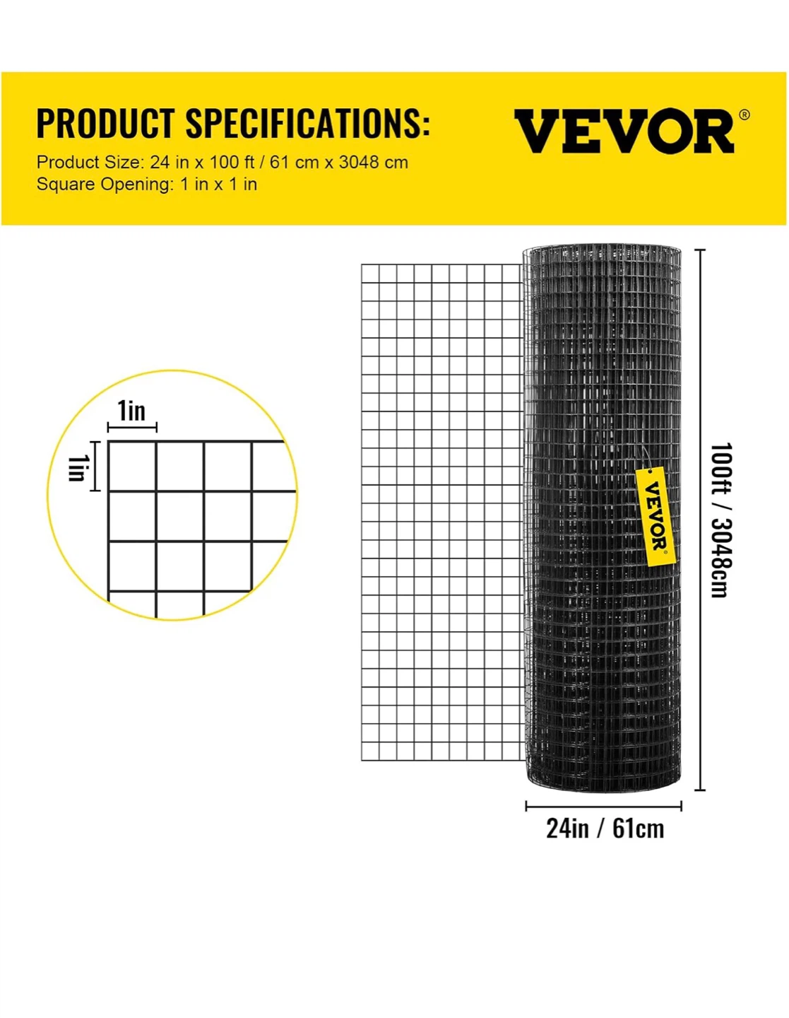 VEVOR Black Vinyl Coated Welded Wire Mesh - 24" x 100ft - photo 4