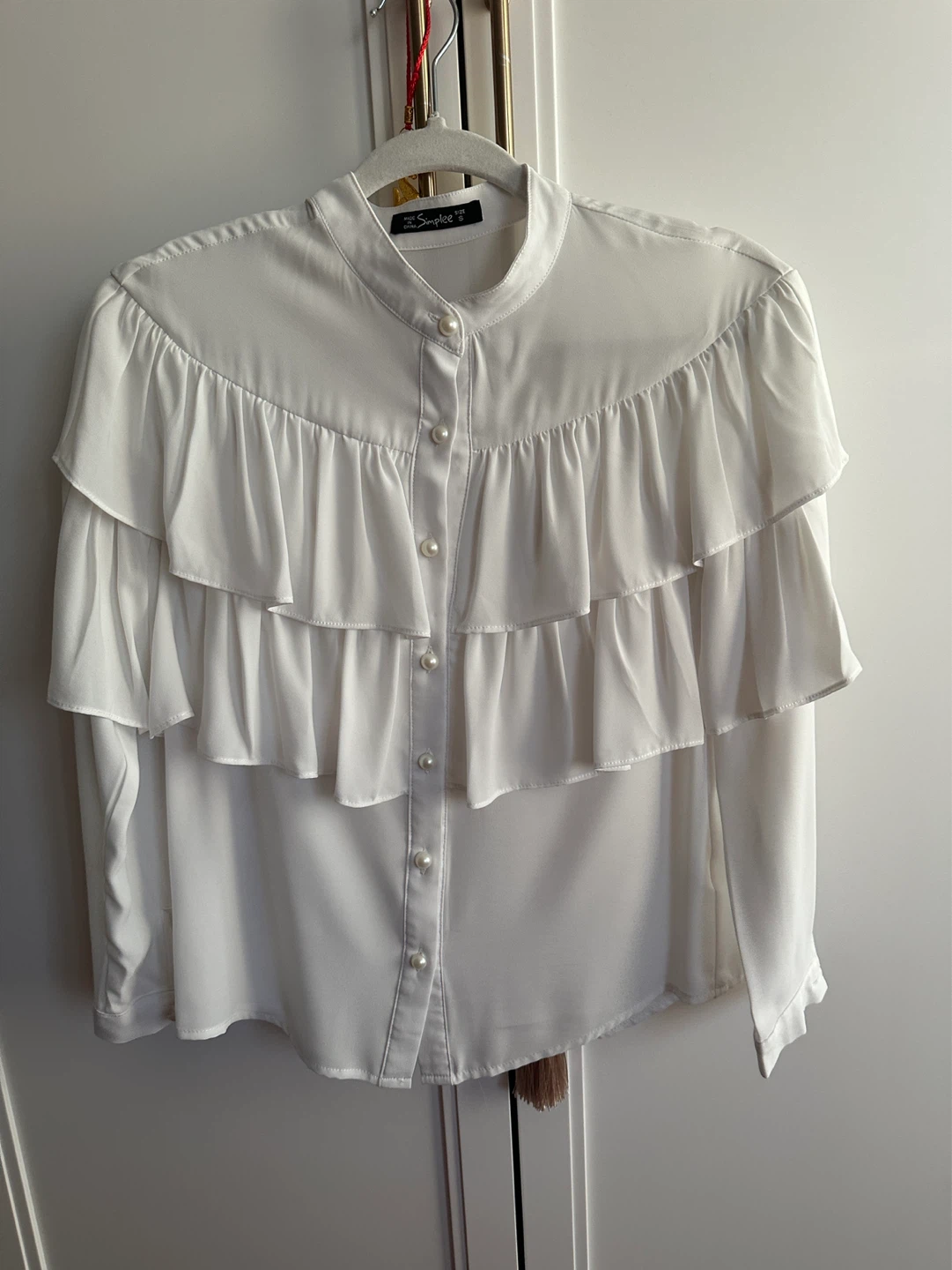 White Simplee Ruffle Blouse - Size S