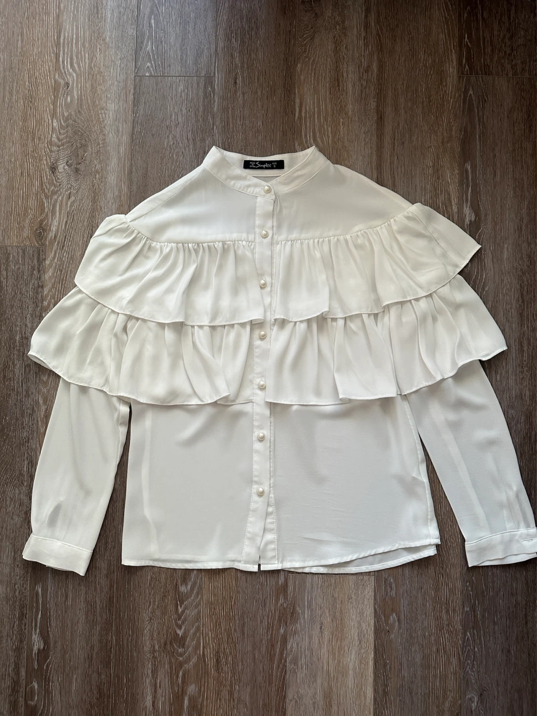 White Simplee Ruffle Blouse - Size S - photo 3