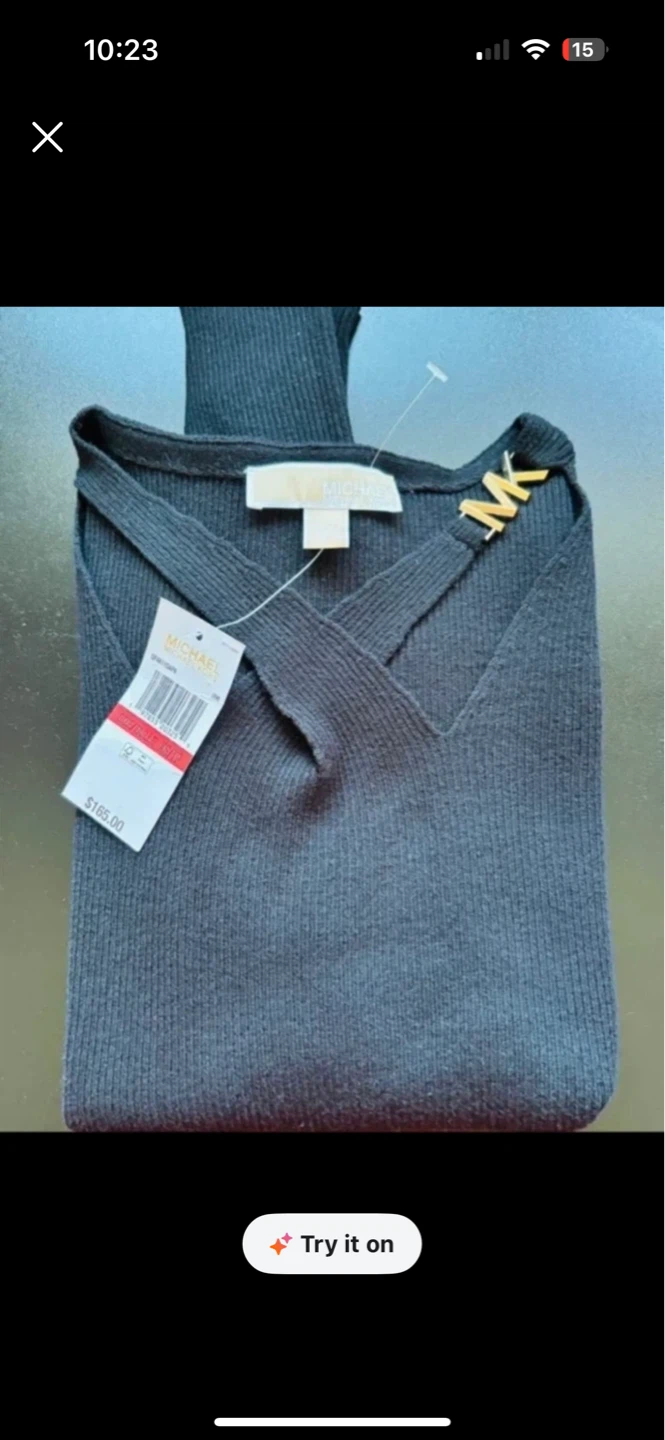 Michael Kors Black Ribbed V-Neck Sweater