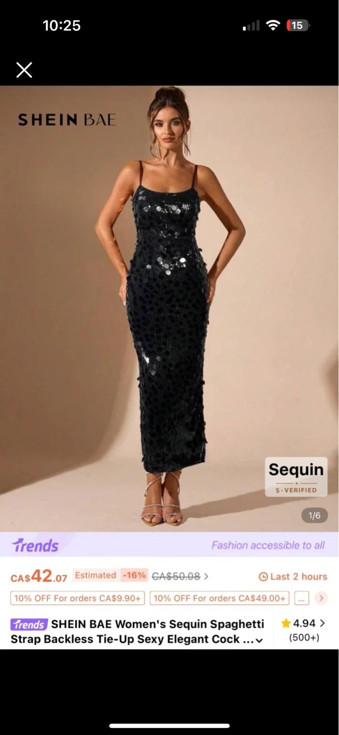 SHEIN BAE Black Sequin Spaghetti Strap Dress