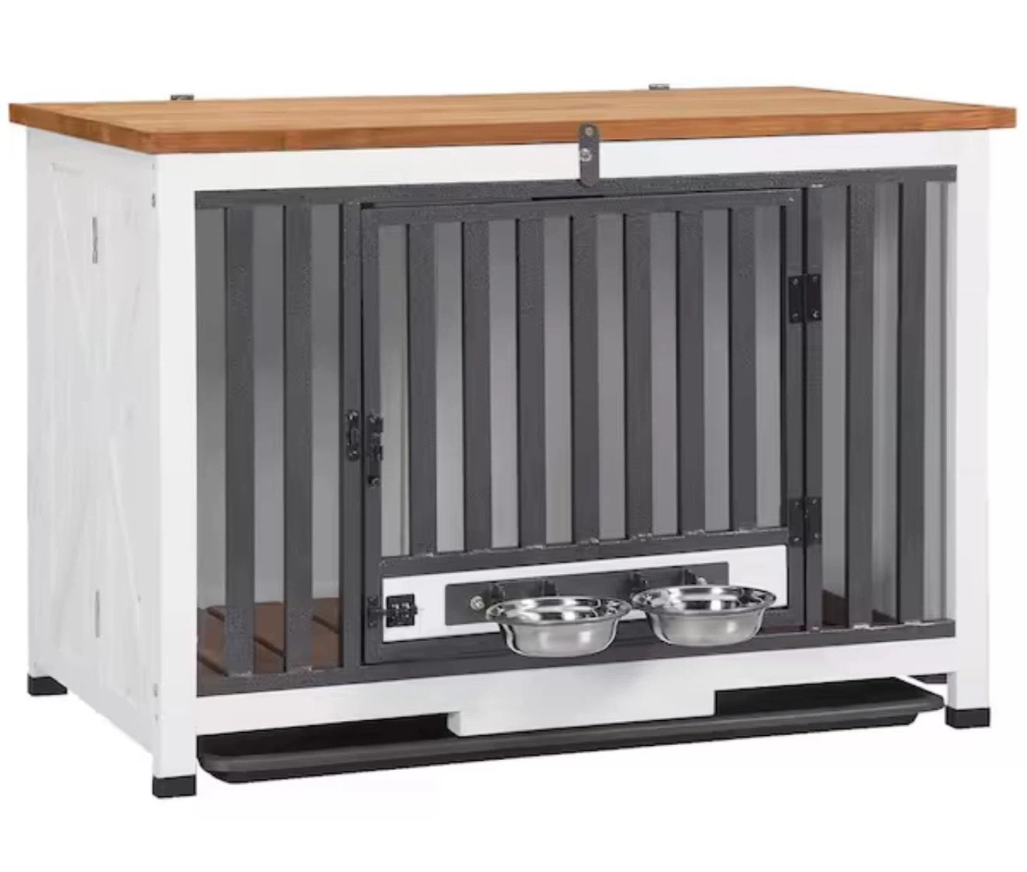 Dog Crate with Tabletop and Bowls