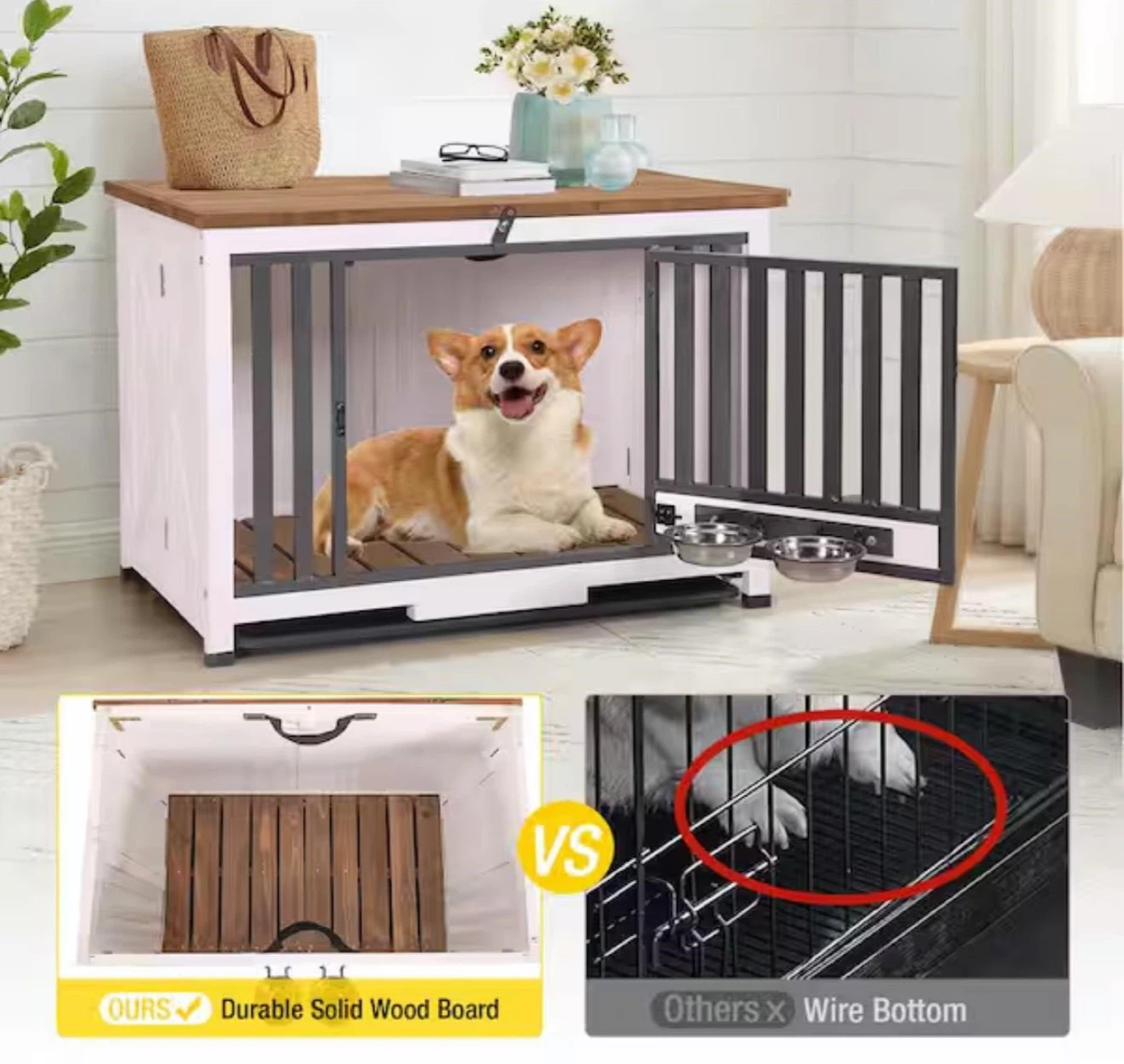 Dog Crate with Tabletop and Bowls - photo 2