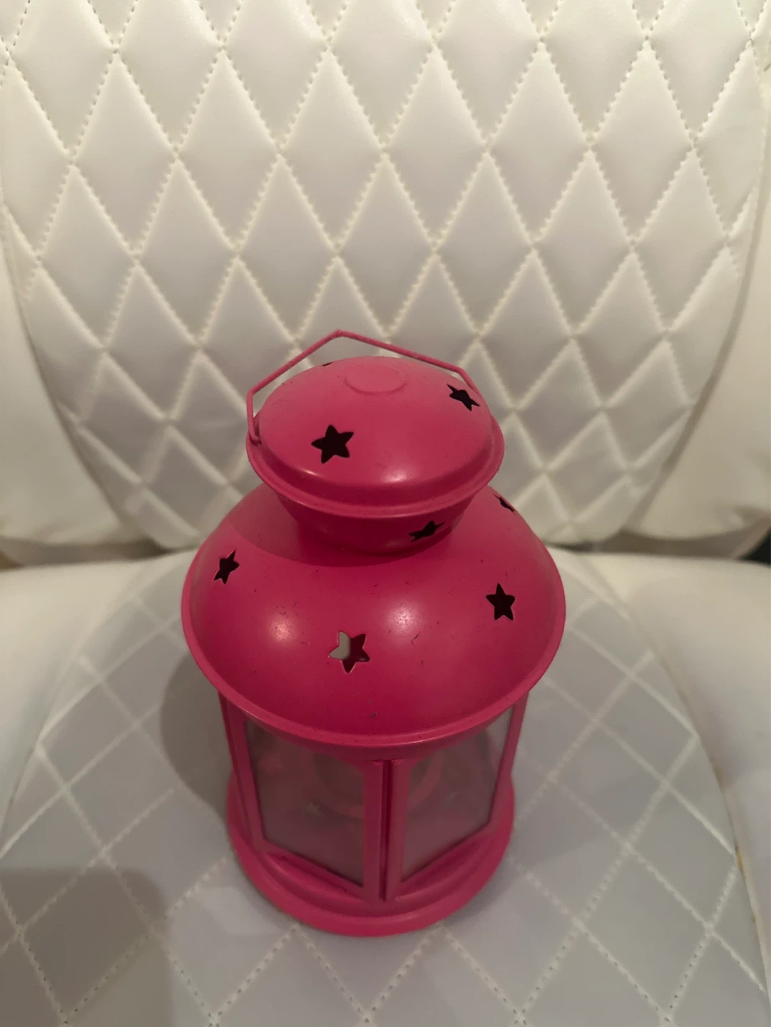 Pink Metal Lantern with Star Cutouts - photo 2