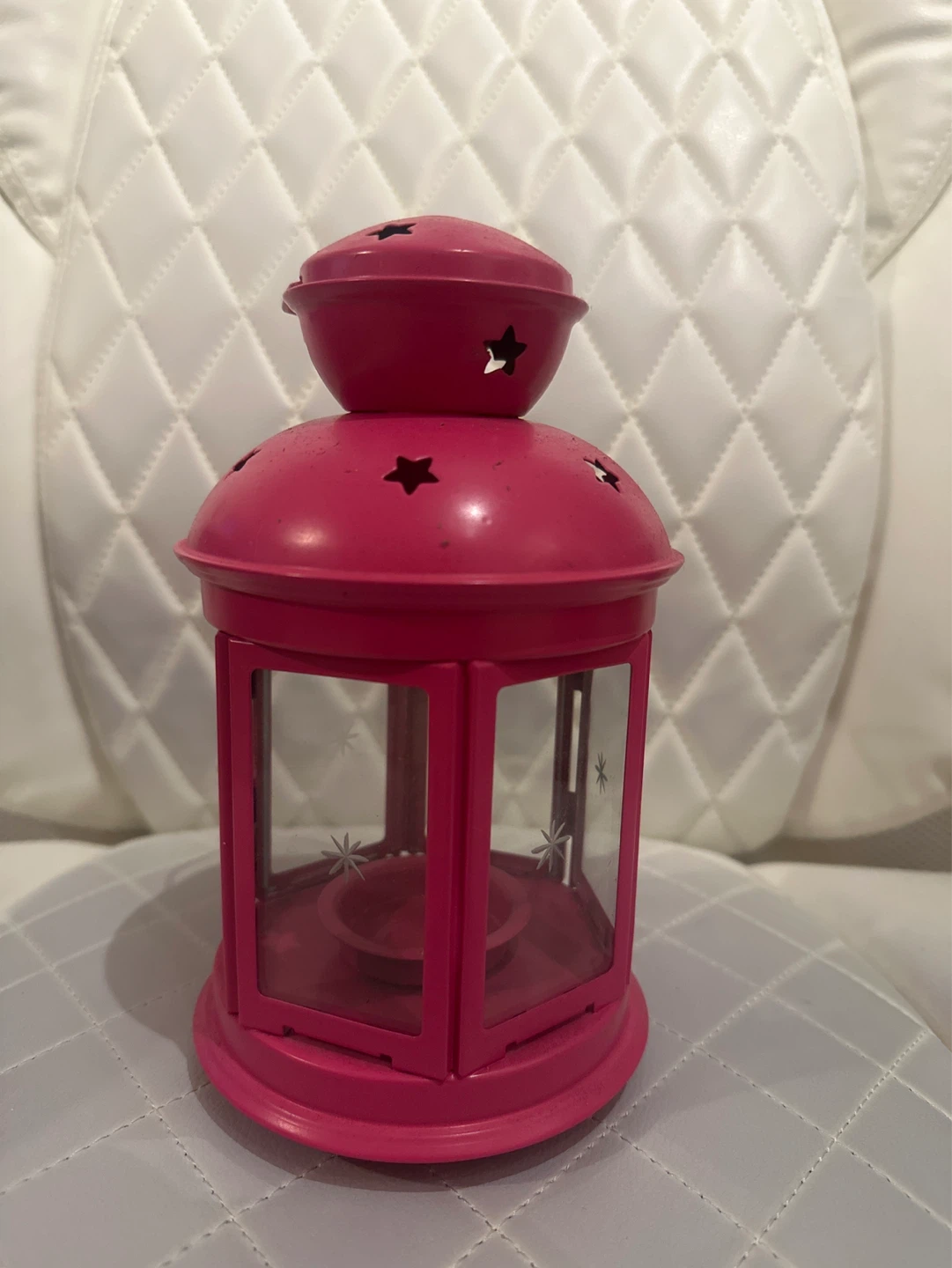 Pink Metal Lantern with Star Cutouts