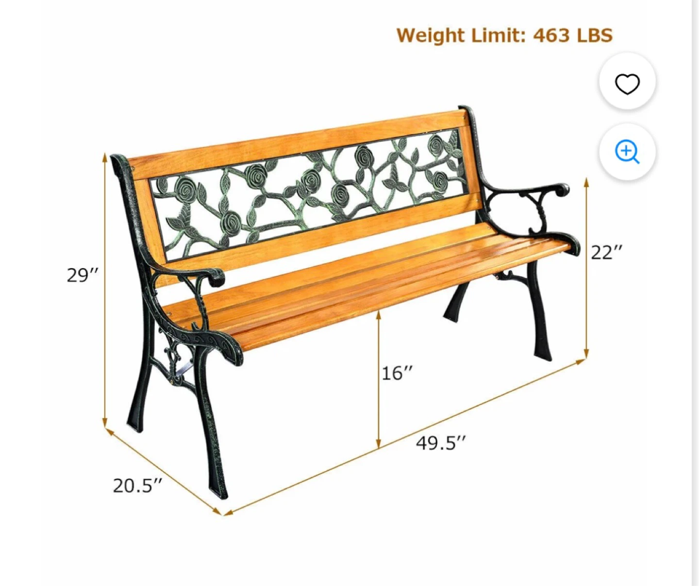 Outdoor Garden Bench - Light Blue - photo 4