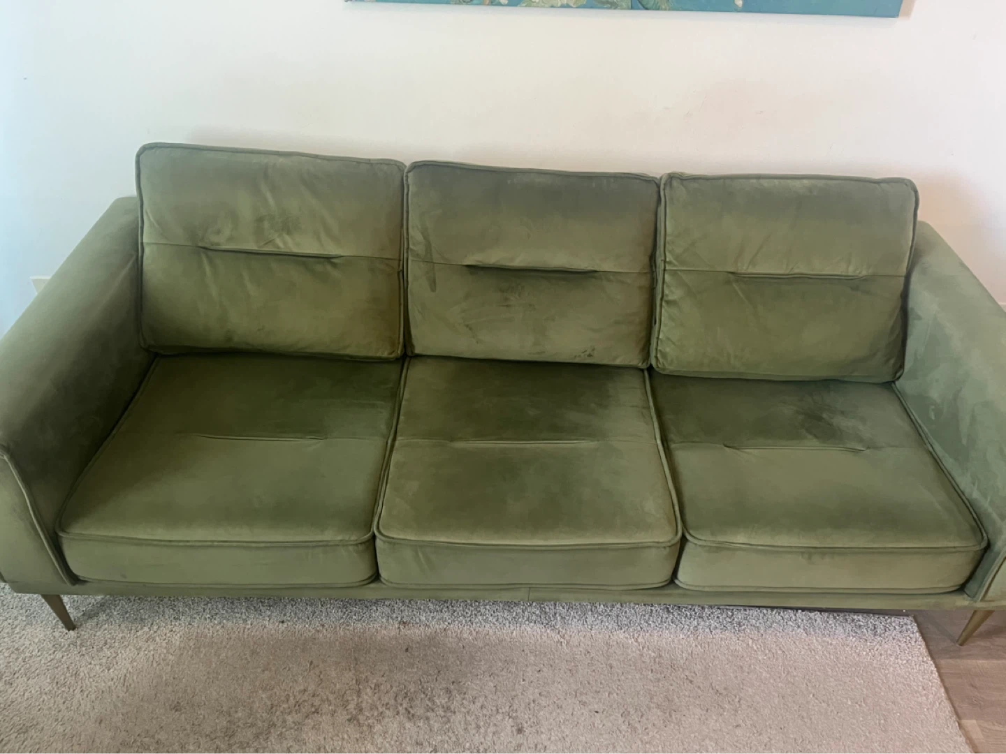 Olive Green Velvet Sofa - photo 4