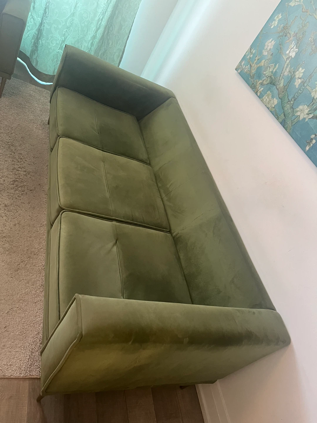 Olive Green Velvet Sofa