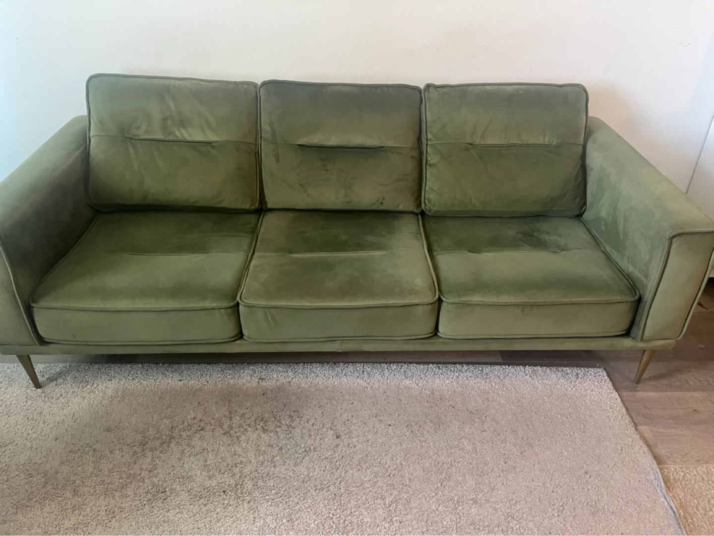 Olive Green Velvet Sofa - photo 2