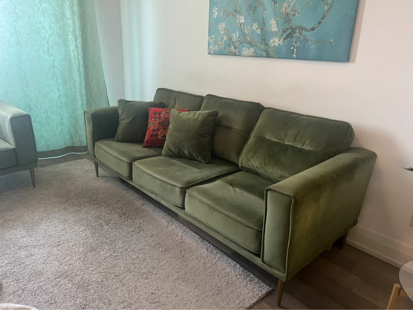 Olive Green Velvet Sofa - photo 5