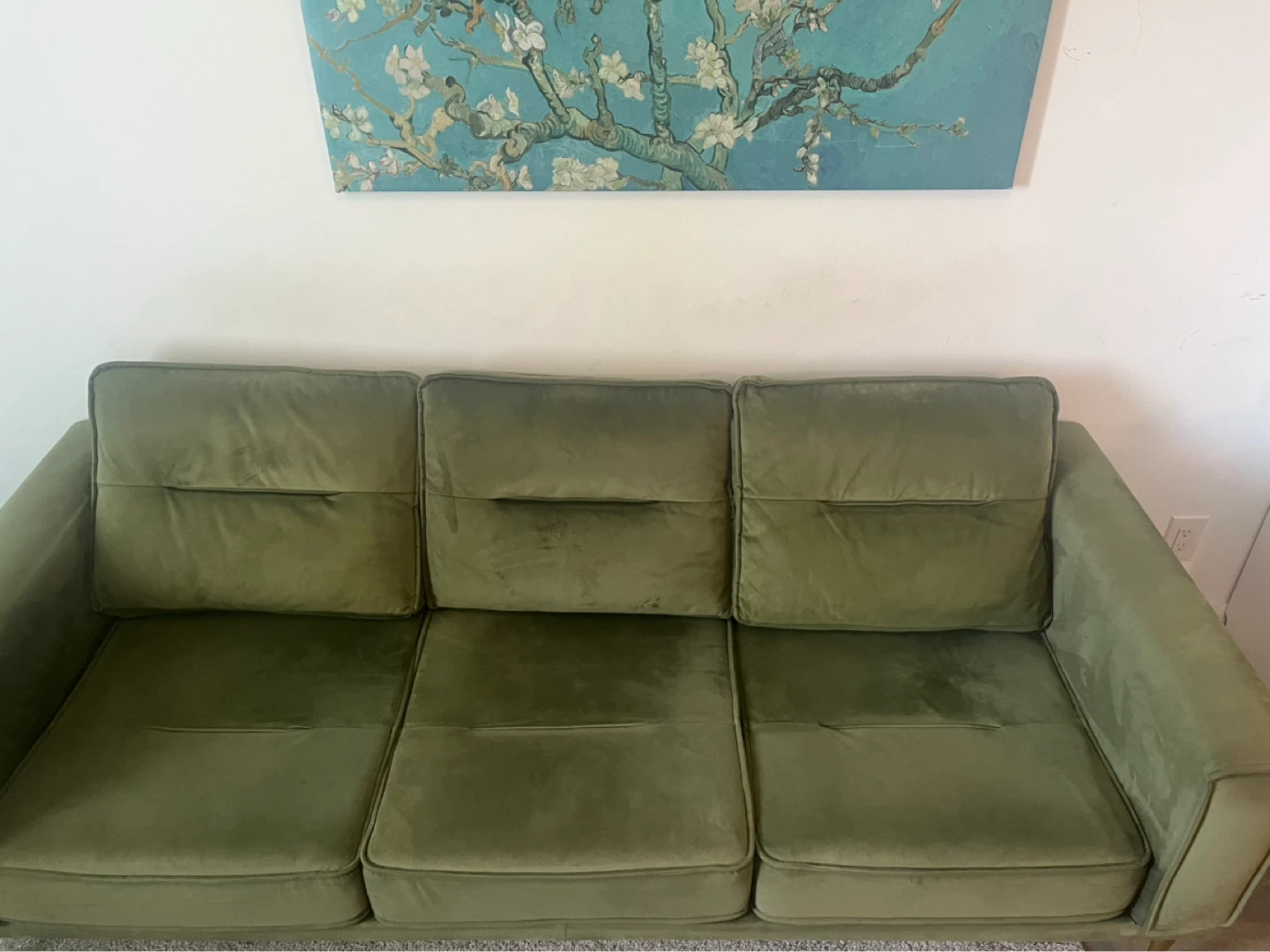Olive Green Velvet Sofa - photo 3