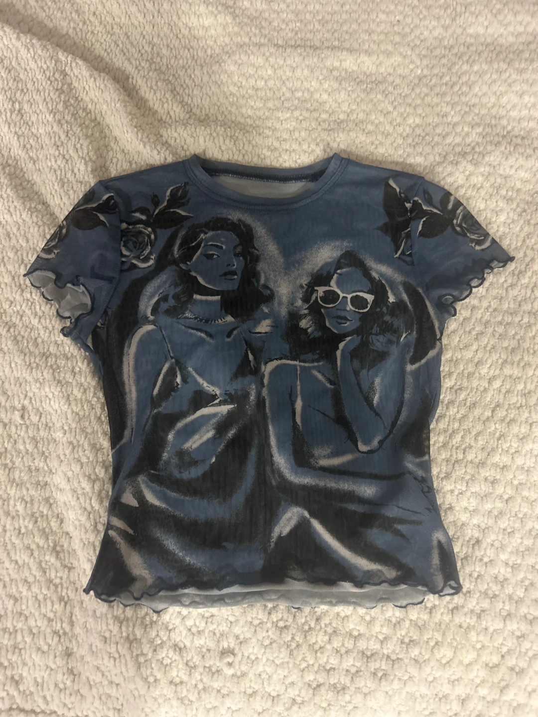 Blue Mesh Graphic Top