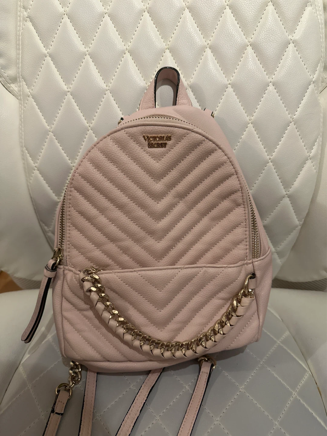 Victoria's Secret Pink Quilted Mini Backpack with Gold Chain