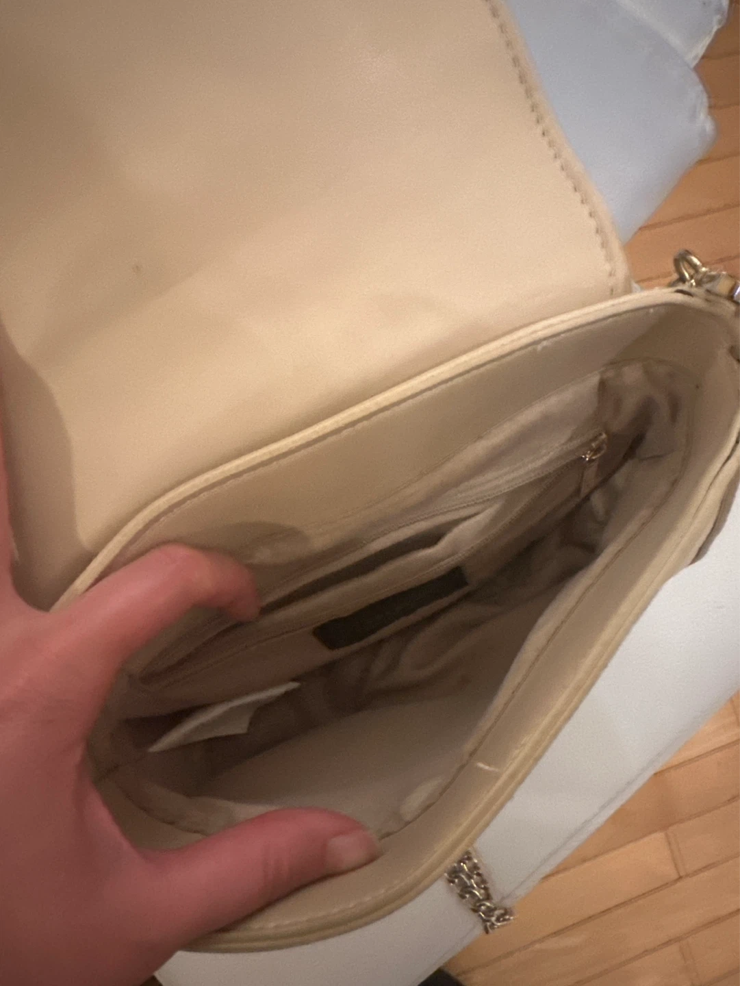 Beige Embroidered Clutch Purse with Chain Strap - photo 3