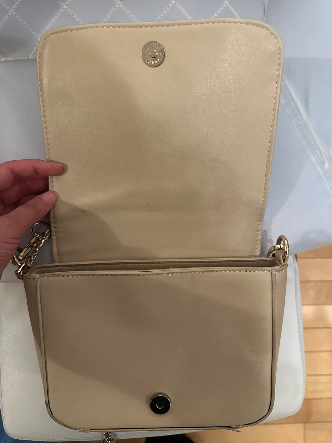 Beige Embroidered Clutch Purse with Chain Strap - photo 2