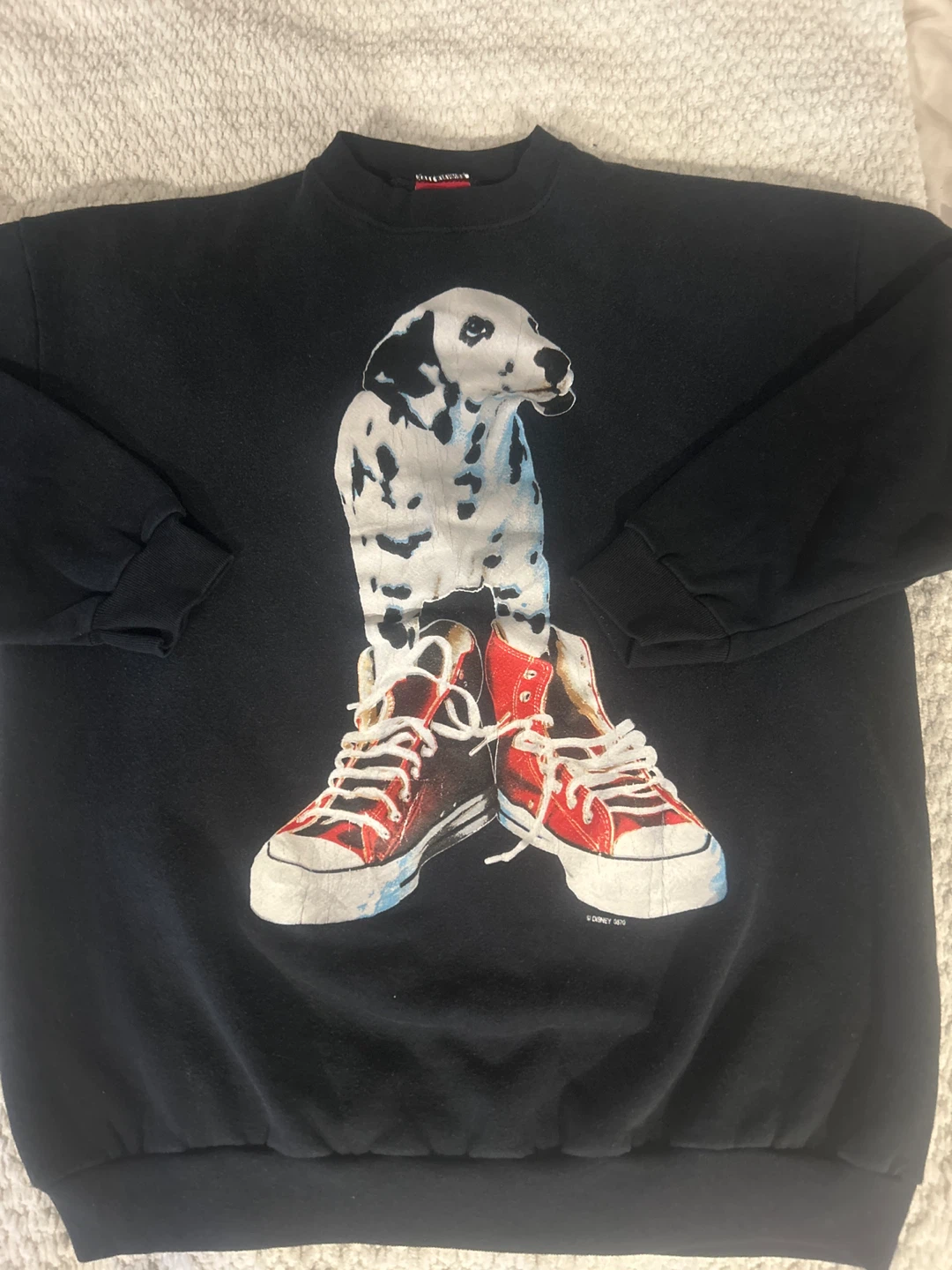 Black Crewneck Sweatshirt with Dalmation and Sneakers Graphic