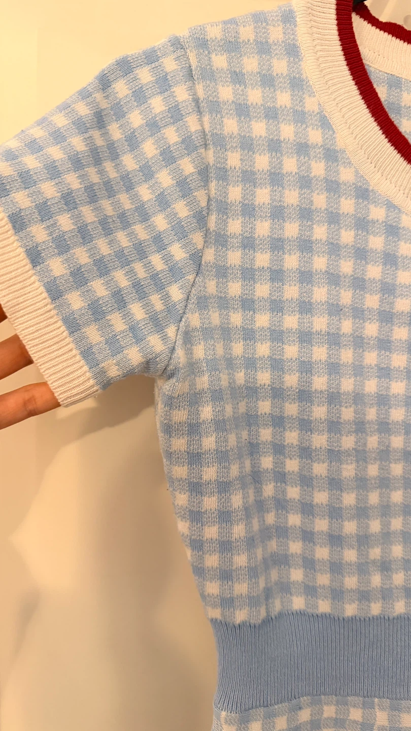 Blue Gingham Knit Dress Size M - photo 2