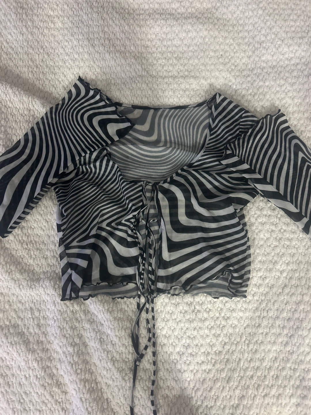 Black and White Swirl Sheer Tie-Front Top