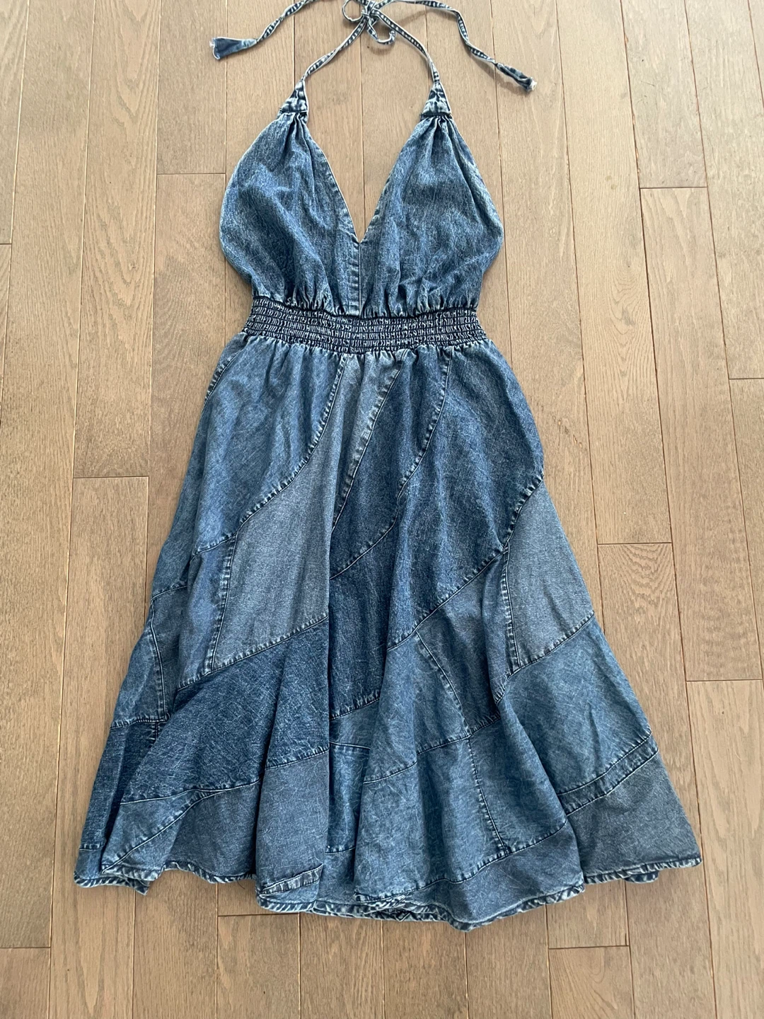 Denim Patchwork Halter Dress