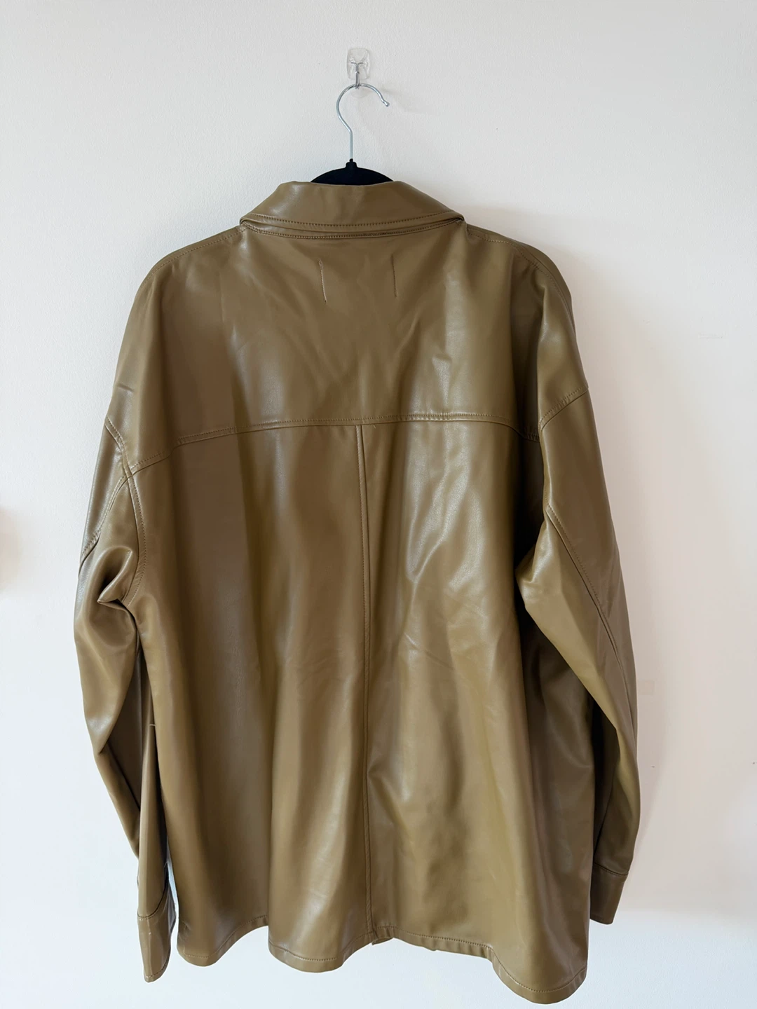 Oak + Fort VEGAN LEATHER SHIRT JACKET - Olive - photo 3