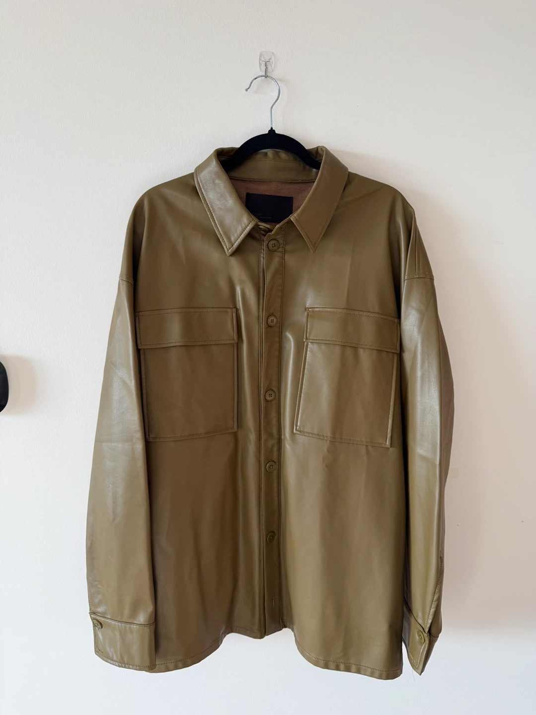Oak + Fort VEGAN LEATHER SHIRT JACKET - Olive