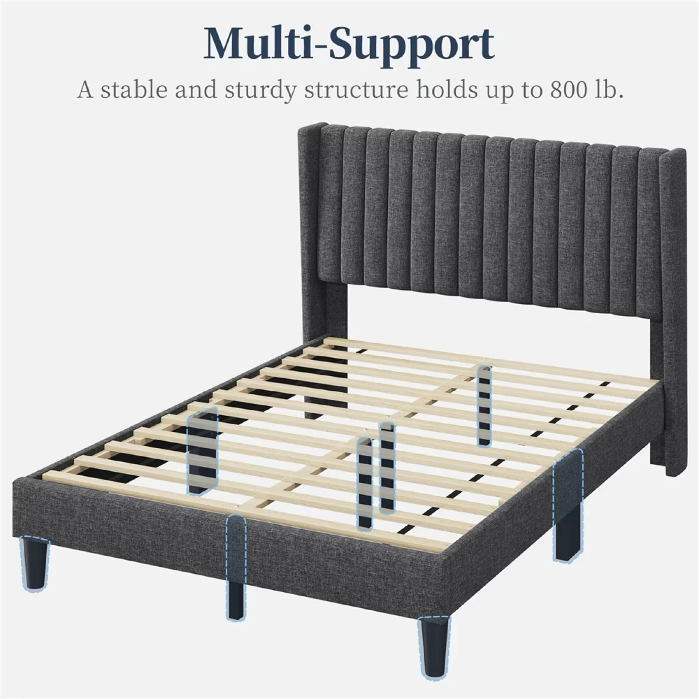 Grey Upholstered Full Size Bed Frame with Headboard - photo 3